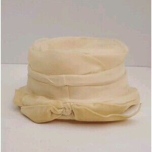 1950s Jan Leslie Joskes San Antonio Womens Hat Beige Ruched Chiffon & Suede